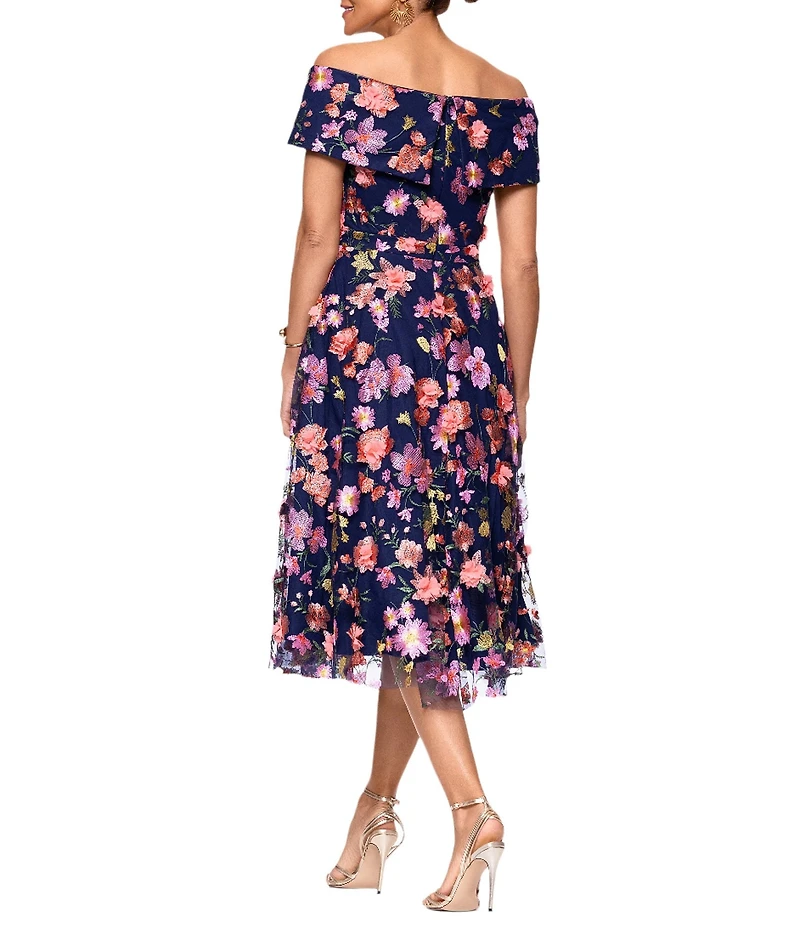 Xscape Petite Size Off-The-Shoulder Portrait Collar A-Line Dress