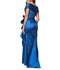 Xscape Petite Size Off-The-Shoulder Ruffle Front Taffeta Mermaid Dress
