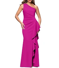 Xscape Petite Size One Shoulder Side Ruffle Scuba Crepe Gown