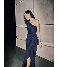 Xscape Petite Size One Shoulder Side Ruffle Scuba Crepe Gown