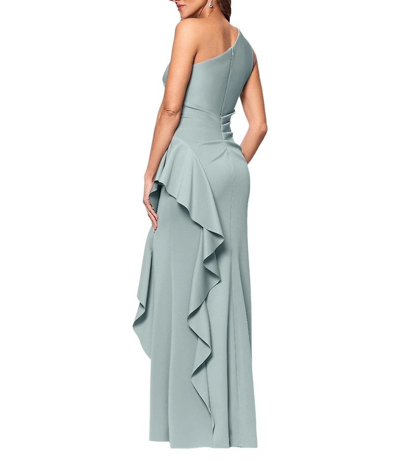 Xscape Petite Size One Shoulder Side Ruffle Scuba Crepe Gown