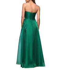 Xscape Petite Size Organza Strapless Ruffle Front Gown