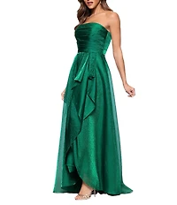 Xscape Petite Size Organza Strapless Ruffle Front Gown