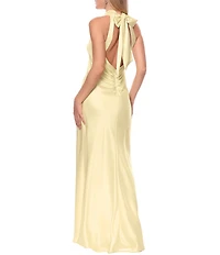 Xscape Petite Size Satin Mock Halter Tie Neck Sleeveless Gown