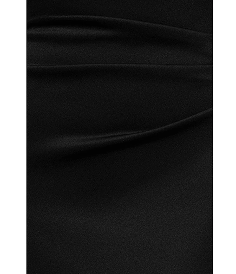 Xscape Petite Size Scuba Straight Neck Off The Shoulder Cascade Ruffle Gown