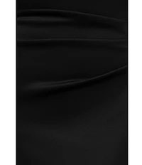 Xscape Petite Size Scuba Straight Neck Off The Shoulder Cascade Ruffle Gown