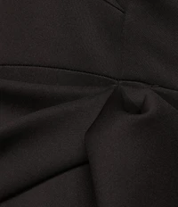 Xscape Petite Size Short Sleeve Off-The-Shoulder Sweetheart Neck Cascade Ruffle Scuba Gown