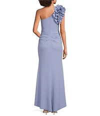 Xscape Petite Size Sleeveless Ruffled One Shoulder Scuba Crepe Sheath Long Gown