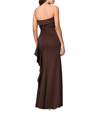 Xscape Petite Size Strapless Side Cascading Ruffle Long Sheath Dress