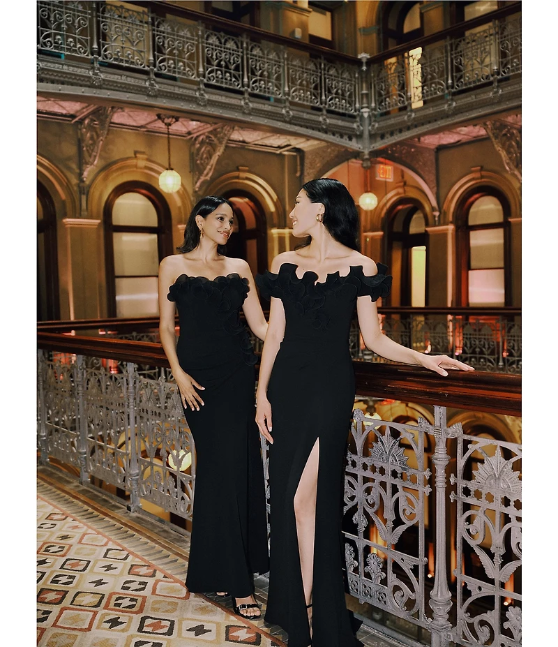 Xscape Petite Size Strapless Sweetheart Neck Ruffle Hem Long Dress