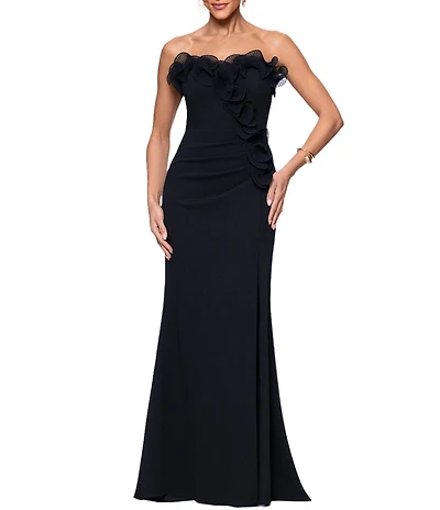 Xscape Petite Size Strapless Sweetheart Neck Ruffle Hem Long Dress