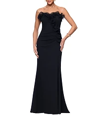 Xscape Petite Size Strapless Sweetheart Neck Ruffle Hem Long Dress