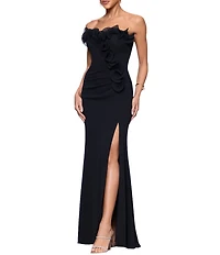 Xscape Petite Size Strapless Sweetheart Neck Ruffle Hem Long Dress