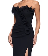 Xscape Petite Size Strapless Sweetheart Neck Ruffle Hem Long Dress