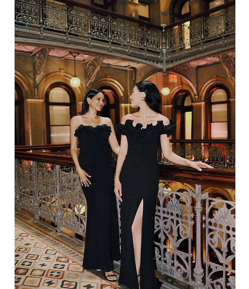 Xscape Petite Size Strapless Sweetheart Neck Ruffle Hem Long Dress