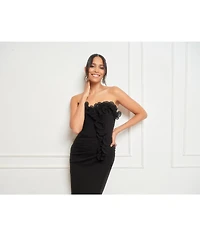 Xscape Petite Size Strapless Sweetheart Neck Ruffle Hem Long Dress