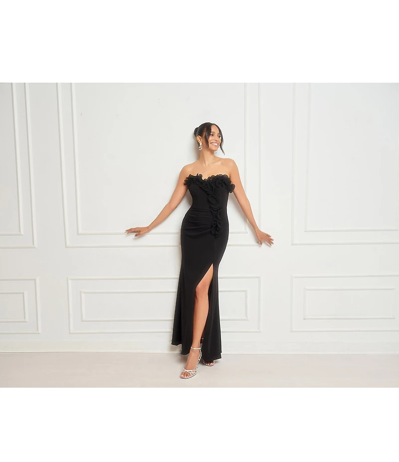 Xscape Petite Size Strapless Sweetheart Neck Ruffle Hem Long Dress