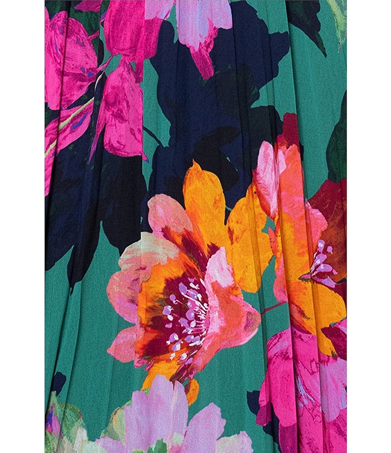 Xscape Pleated Chiffon Floral Print Halter Neck Scarf Sleeveless Blouson Maxi Dress