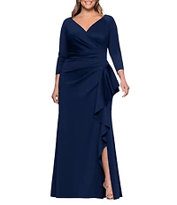Xscape Plus Size 3/4 Sleeve Ruched Scuba Gown