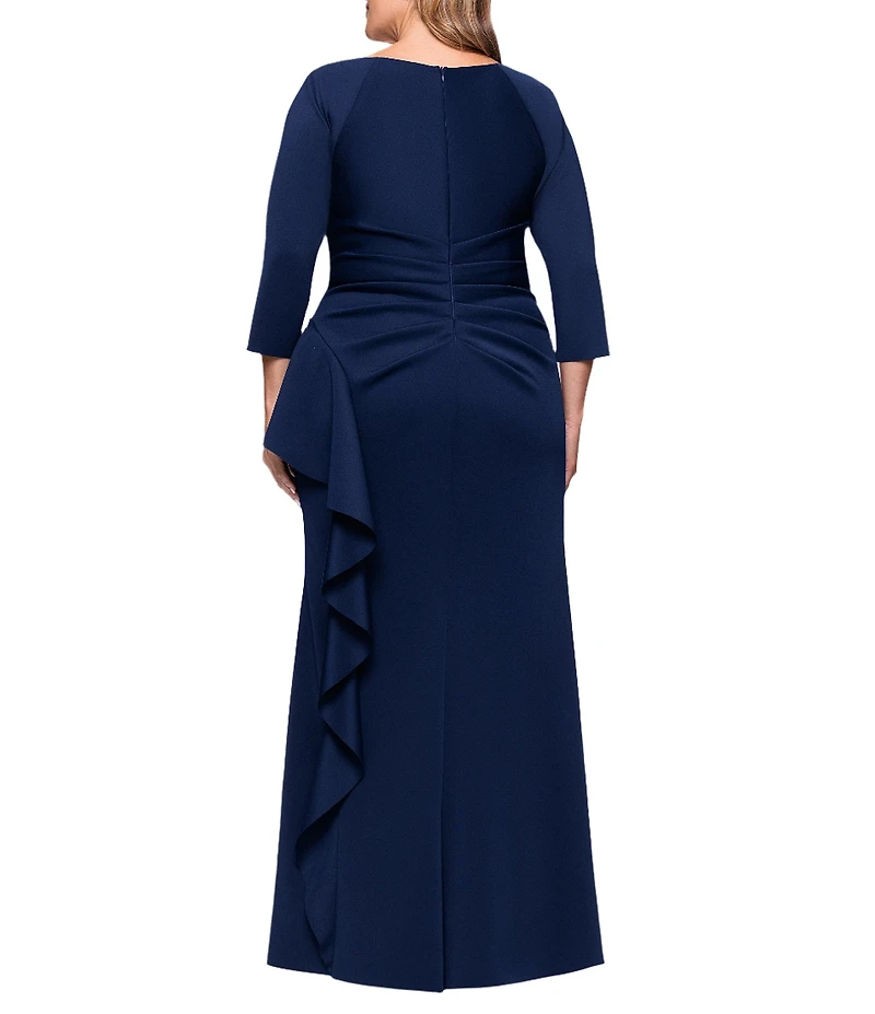 Xscape Plus Size 3/4 Sleeve Ruched Scuba Gown
