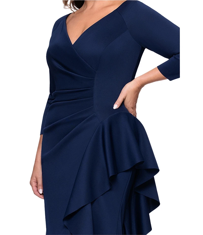 Xscape Plus Size 3/4 Sleeve Ruched Scuba Gown