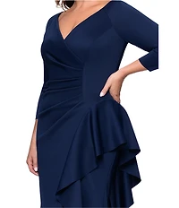 Xscape Plus Size 3/4 Sleeve Ruched Scuba Gown