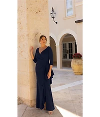 Xscape Plus Size 3/4 Sleeve Ruched Scuba Gown