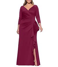Xscape Plus Size 3/4 Sleeve Ruched Scuba Gown