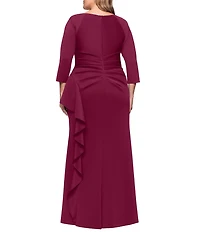 Xscape Plus Size 3/4 Sleeve Ruched Scuba Gown