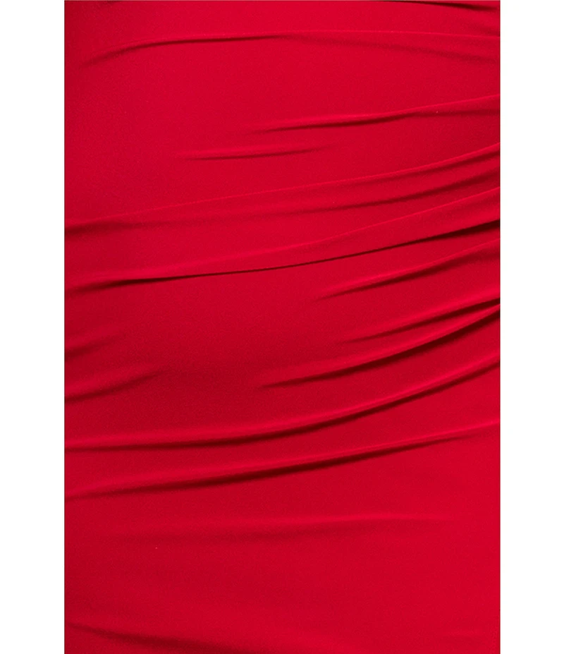 Xscape Plus Size Asymmetrical Ruffle Shoulder Long Sleeve Sheath Dress