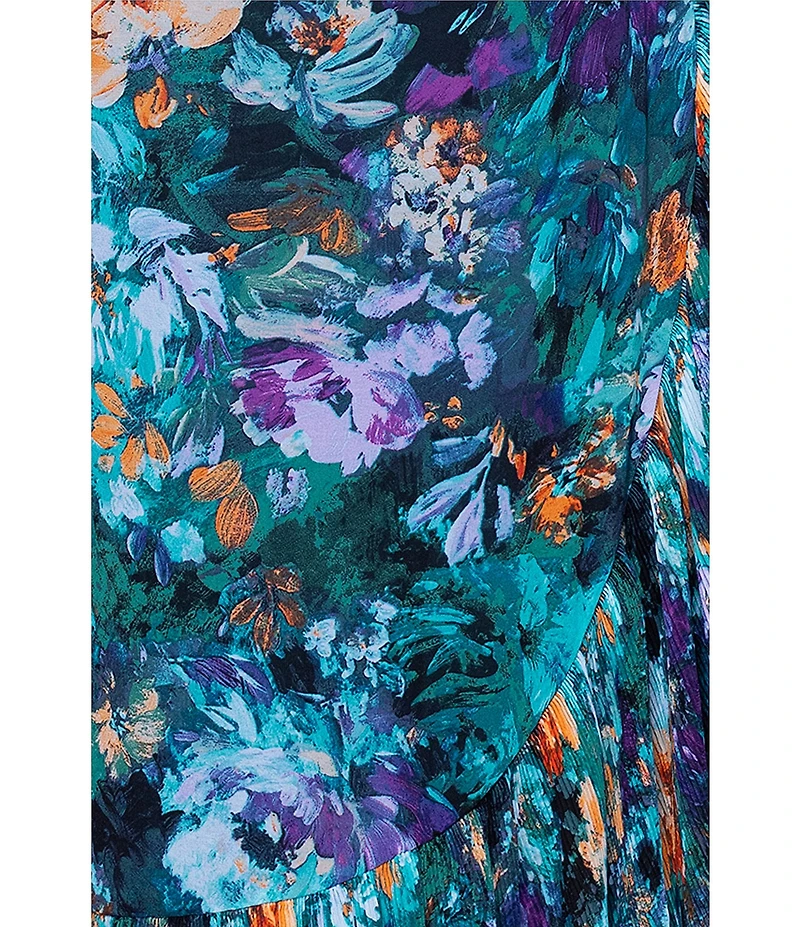 Xscape Plus Size Chiffon Strapless Floral Print Wrap Front Ruffle Dress
