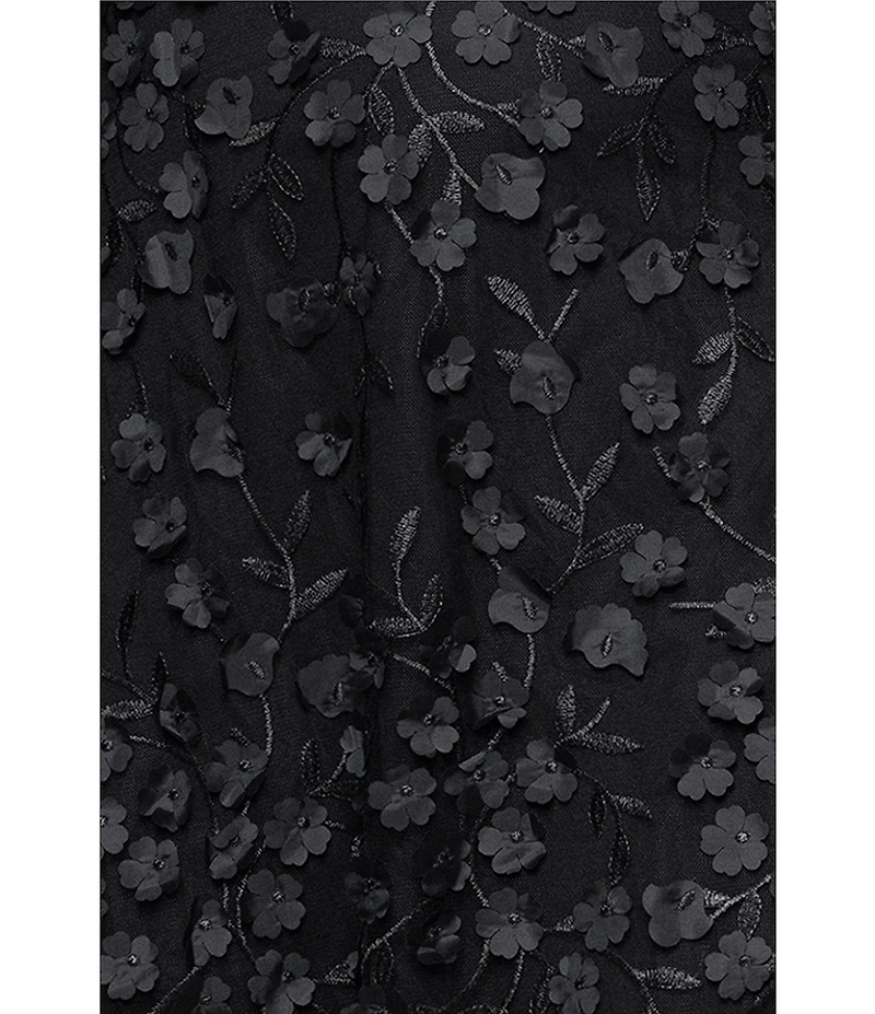 Xscape Plus Size Jersey Knit Long Sleeve V-Neck Top 3D Flower Skirt Gown