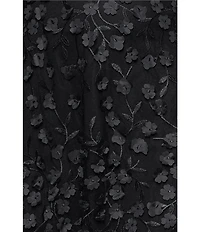 Xscape Plus Size Jersey Knit Long Sleeve V-Neck Top 3D Flower Skirt Gown