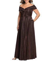 Xscape Plus Size Off-The-Shoulder Allover Glitter Long Dress