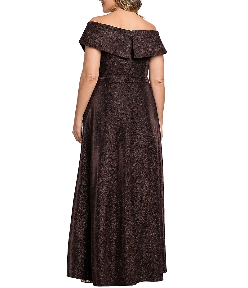 Xscape Plus Size Off-The-Shoulder Allover Glitter Long Dress