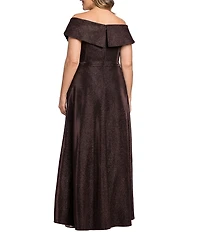 Xscape Plus Size Off-The-Shoulder Allover Glitter Long Dress