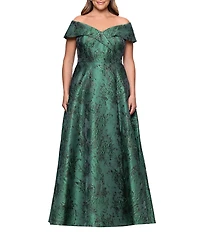 Xscape Plus Size Off The Shoulder Brocade Long Gown