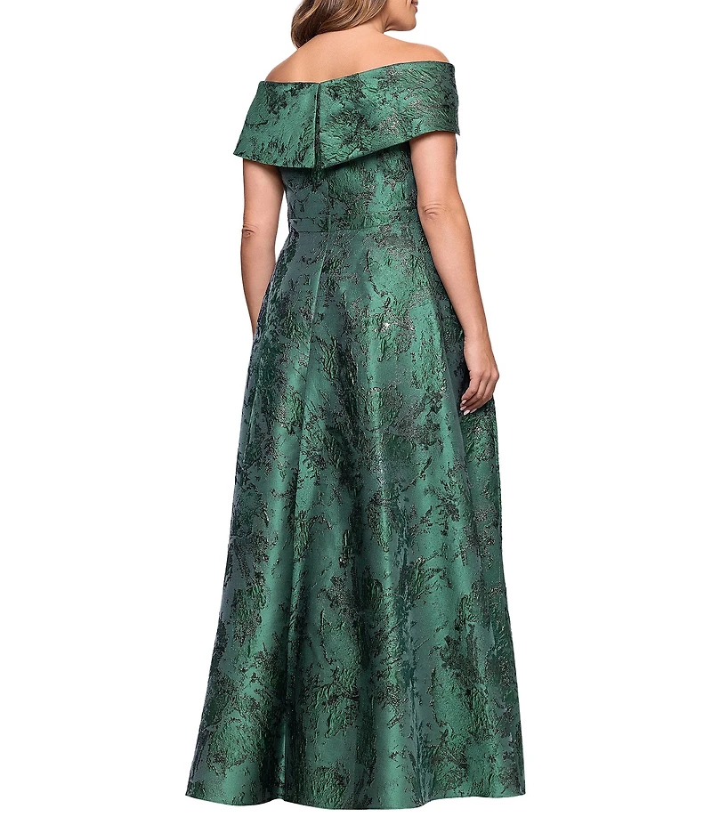 Xscape Plus Size Off The Shoulder Brocade Long Gown