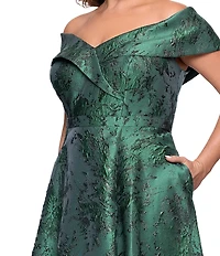 Xscape Plus Size Off The Shoulder Brocade Long Gown