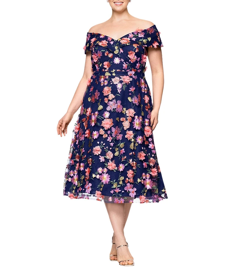 Xscape Plus Size Off-The-Shoulder Portrait Collar A-Line Dress