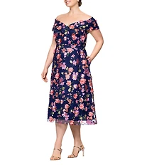 Xscape Plus Size Off-The-Shoulder Portrait Collar A-Line Dress