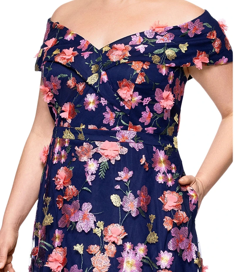 Xscape Plus Size Off-The-Shoulder Portrait Collar A-Line Dress