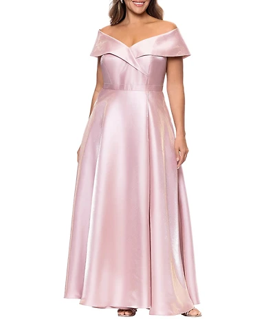 Xscape Plus Size Off-The-Shoulder Shimmer Long Gown