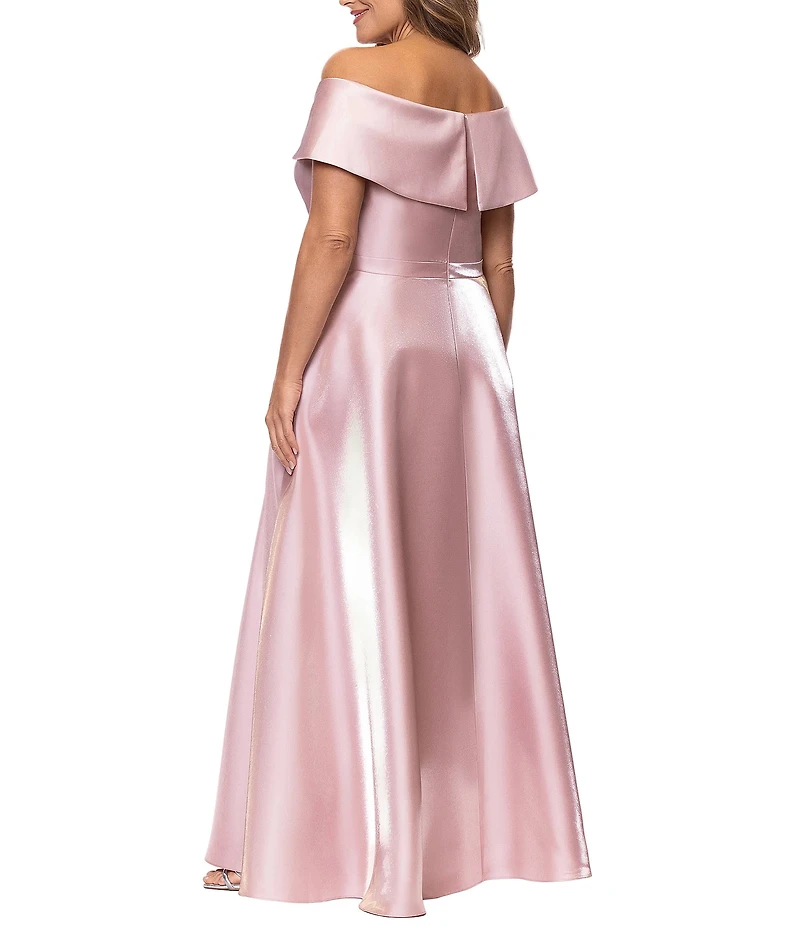 Xscape Plus Size Off-The-Shoulder Shimmer Long Gown