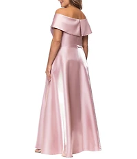 Xscape Plus Size Off-The-Shoulder Shimmer Long Gown
