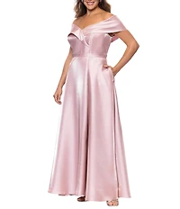 Xscape Plus Size Off-The-Shoulder Shimmer Long Gown