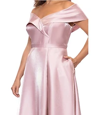 Xscape Plus Size Off-The-Shoulder Shimmer Long Gown