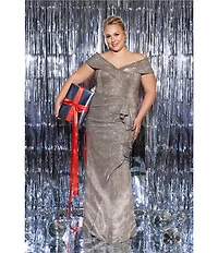 Xscape Plus Size Off-the-Shoulder Sweetheart Neck Short Sleeve Cascading Ruffle Sheath Dress