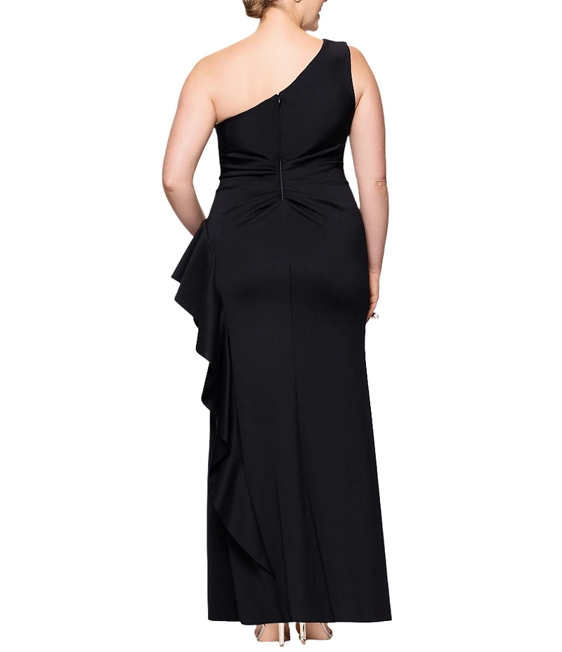 Xscape Plus Size One Shoulder Side Ruffle Scuba Crepe Gown