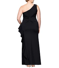 Xscape Plus Size One Shoulder Side Ruffle Scuba Crepe Gown
